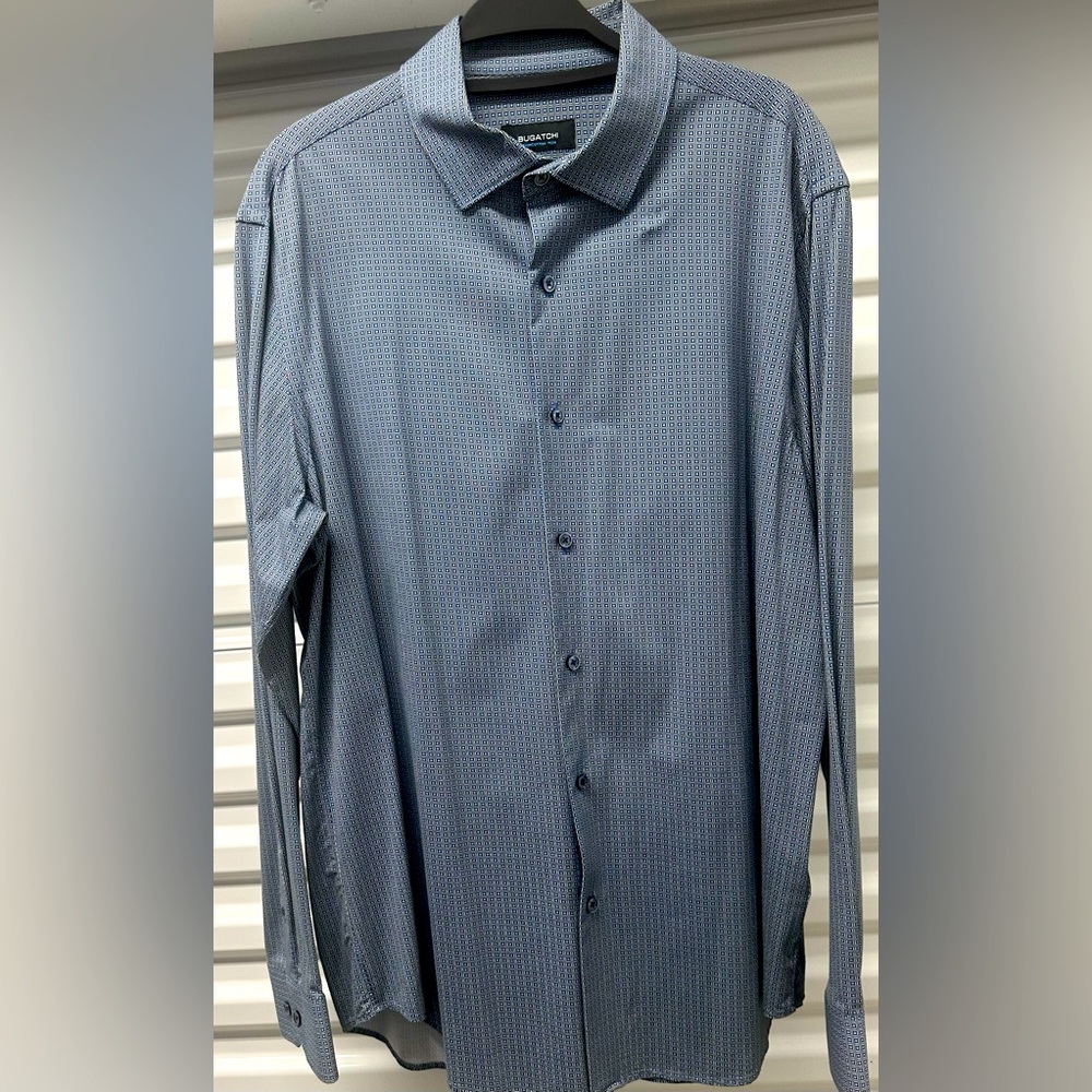 Bugatchi OhhhCotton Tech Blue Geometric Long Sleeve Button Down Shirt